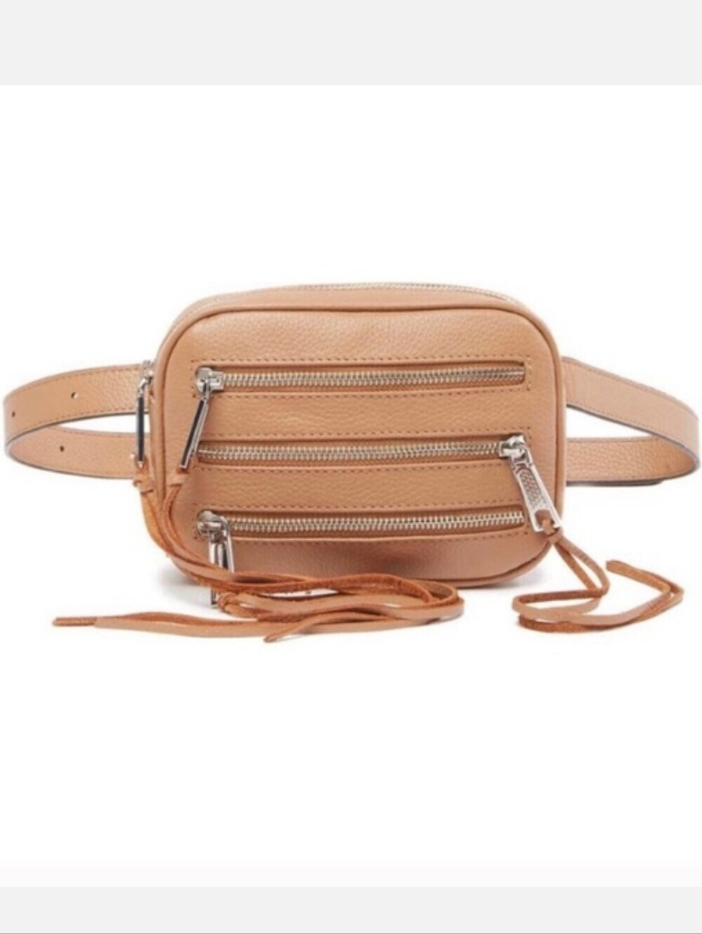 Rebecca Minkoff Tan Leather Waist Belt Bag with Boho Zipper Tassels